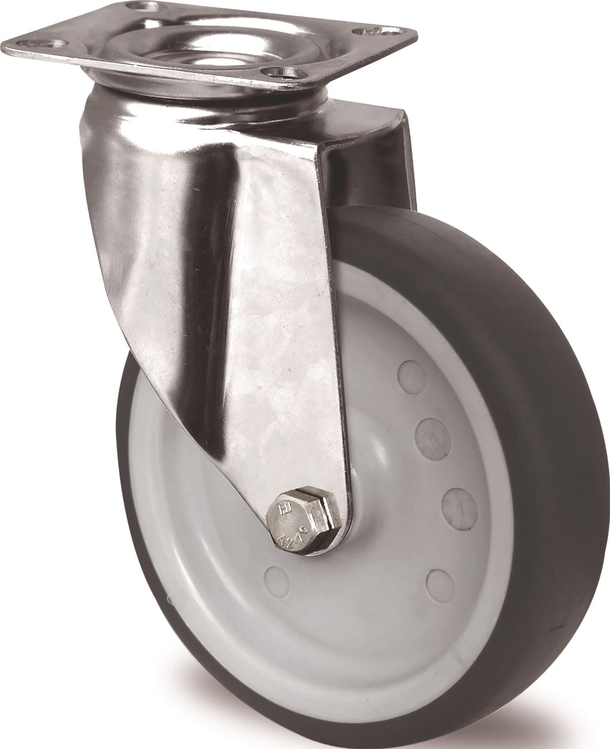 TECWERK Edelstahl-Lenkrolle 50 mm, 50 kg Tragkraft, TPE-Lauffläche, Gleitlager, mit Anschraubplatte