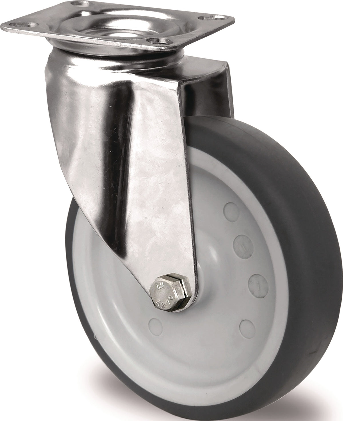 TECWERK Edelstahl-Lenkrolle 50 mm, 50 kg Tragkraft, TPE-Lauffläche, Gleitlager, mit Anschraubplatte