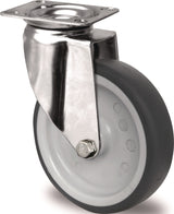 TECWERK Edelstahl-Lenkrolle 50 mm, 50 kg Tragkraft, TPE-Lauffläche, Gleitlager, mit Anschraubplatte