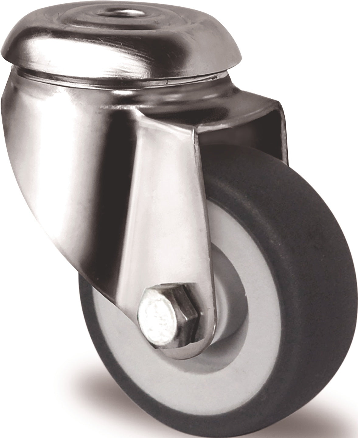 TECWERK Edelstahl-Lenkrolle 50 mm, 50 kg Tragkraft, Rückenloch, TPE grau