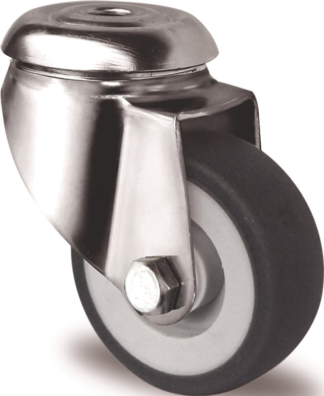 TECWERK Edelstahl-Lenkrolle 50 mm, 50 kg Tragkraft, Rückenloch, TPE grau