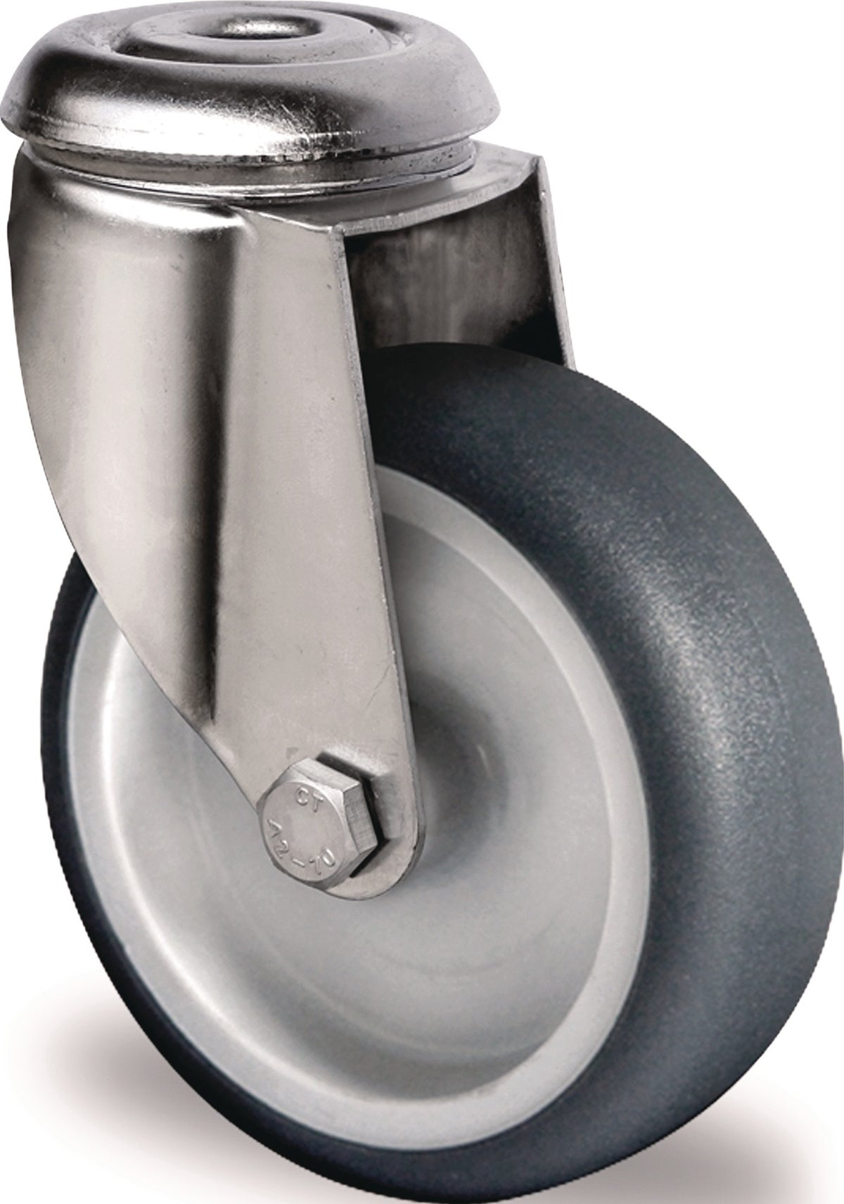 TECWERK Edelstahl-Lenkrolle 50 mm, 50 kg Tragkraft, Rückenloch, TPE grau