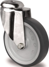 TECWERK Edelstahl-Lenkrolle 50 mm, 50 kg Tragkraft, Rückenloch, TPE grau
