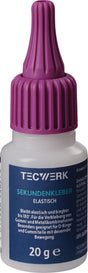 TECWERK Sekundenkleber elastisch 20g farblos – Cyanacrylatkleber für Gummiverklebungen, biegbar bis 180°