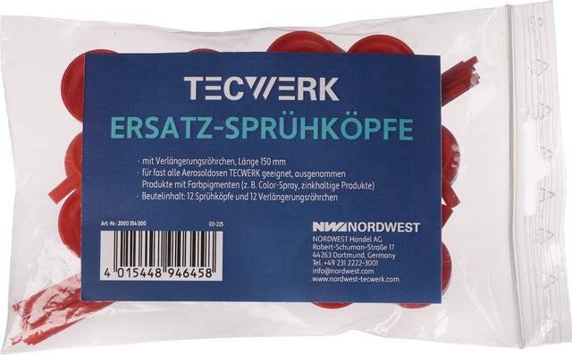 TECWERK Ersatzsprühköpfe mit Verlängerungsröhrchen 150 mm – 12 Stück im Beutel