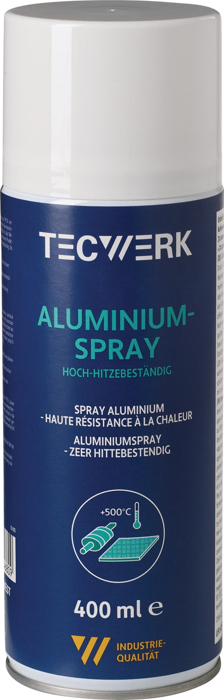 TECWERK Aluminiumspray bis +500 °C hellsilber glänzend 400 ml Spraydose – 12 Stück