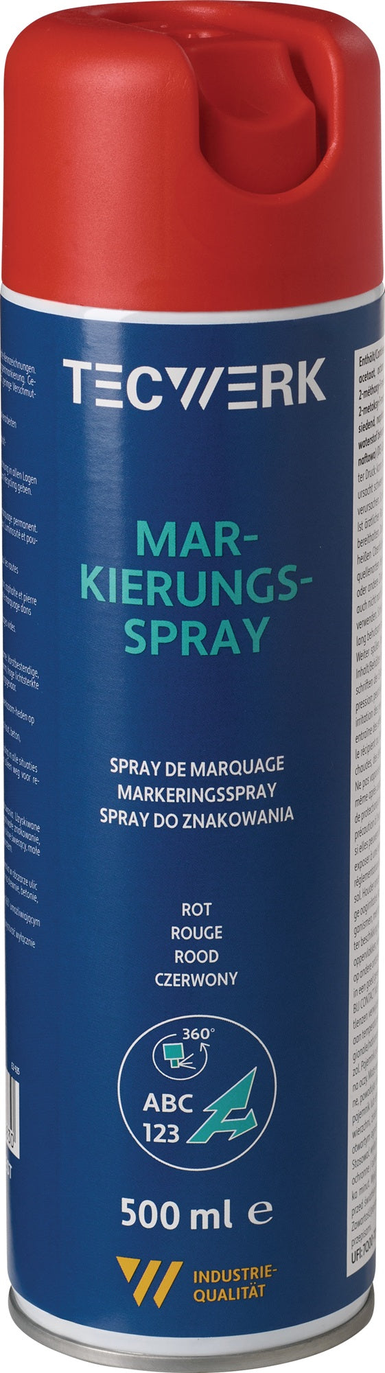 TECWERK Markierungsspray Rot 500 ml – 12er-Pack, Acrylharz, 360°-Ventil, frostsicher