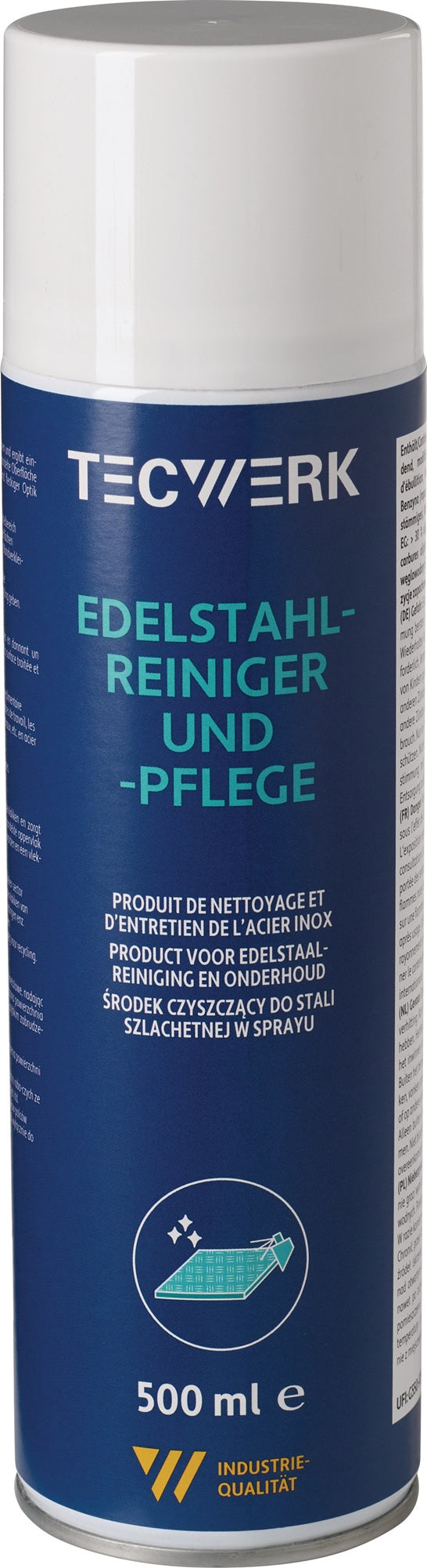 TECWERK Edelstahlreiniger 500 ml Spraydose – Reinigt, schützt und konserviert Metalloberflächen, silikonfrei