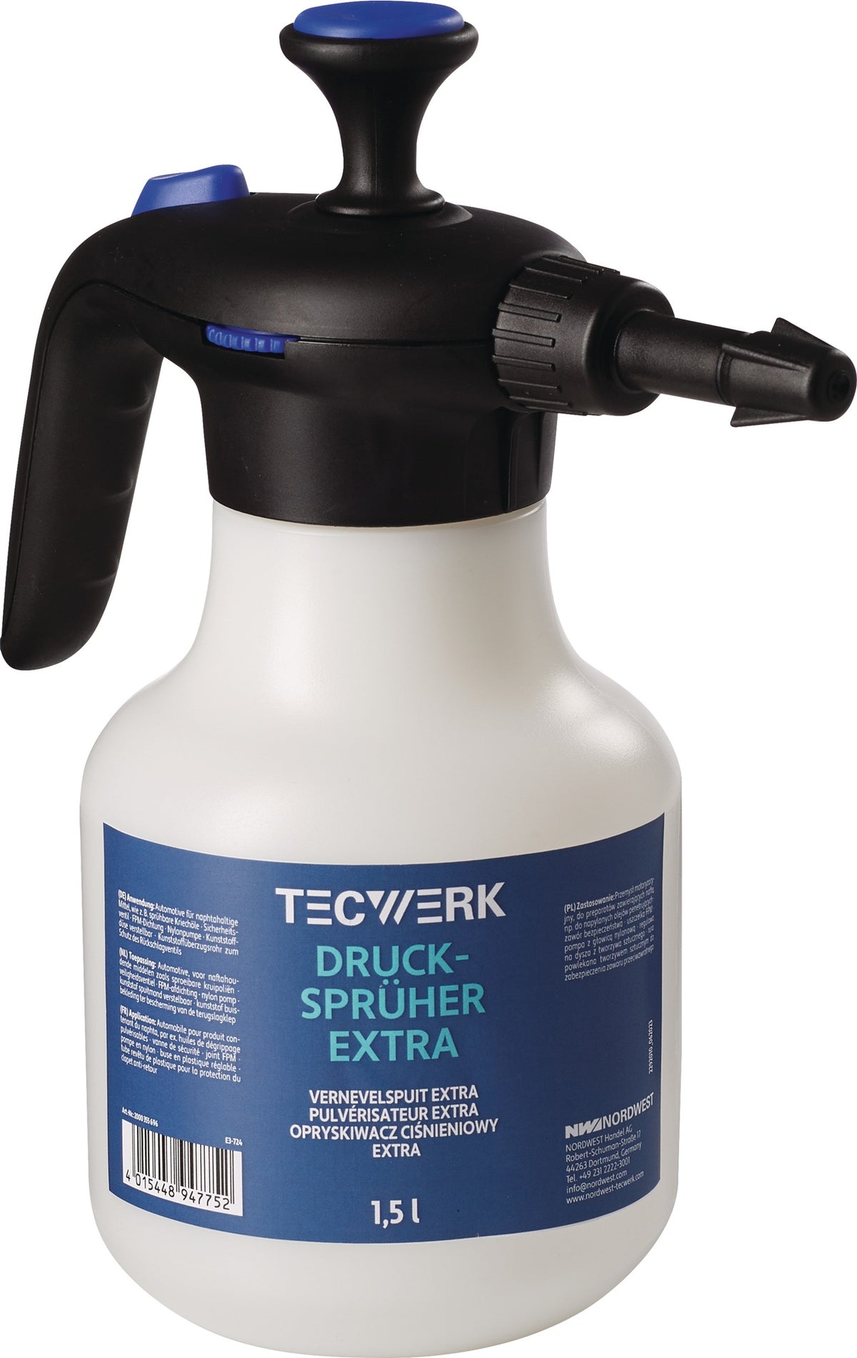 TECWERK Drucksprüher Extra 1,5 l mit FPM-Dichtung und Kunststoffdüse