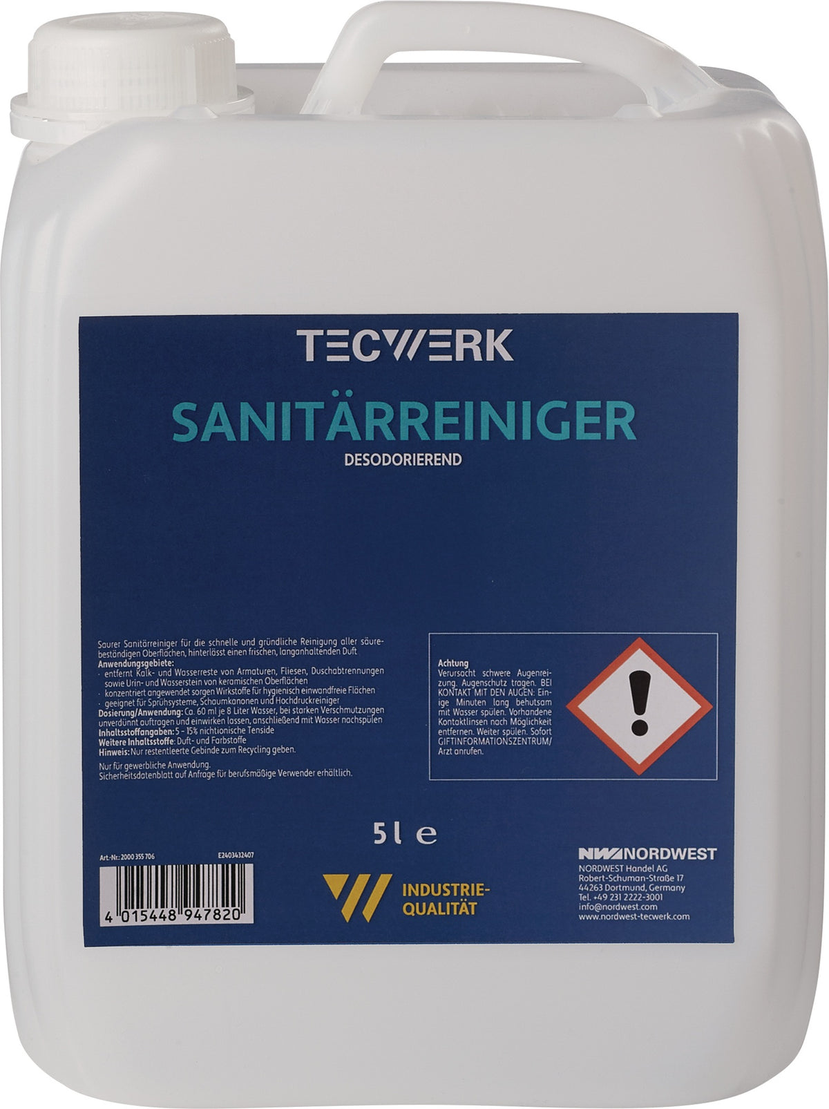 TECWERK Sanitärreiniger 1l Flasche – Saurer Reiniger für Kalk & Wasserstein, 12er Pack