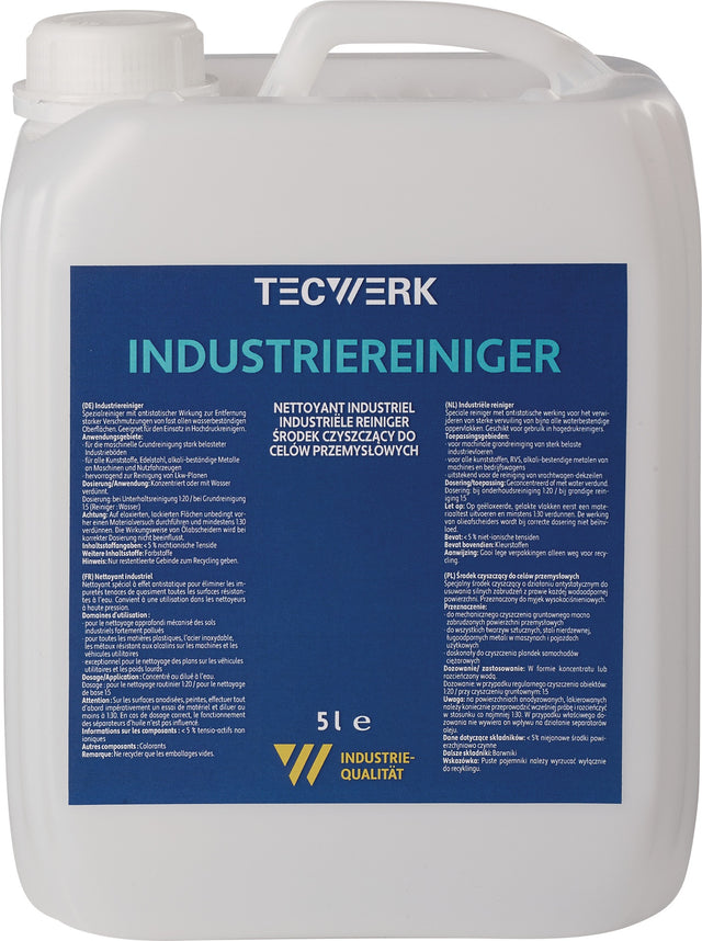 TECWERK Industriereiniger 5l Konzentrat im Kanister für Kunststoff, Edelstahl & Nutzfahrzeuge