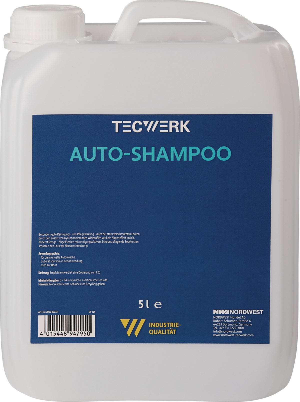 TECWERK Autoshampoo 5 l Kanister – Reinigungsschaum mit Abperleffekt
