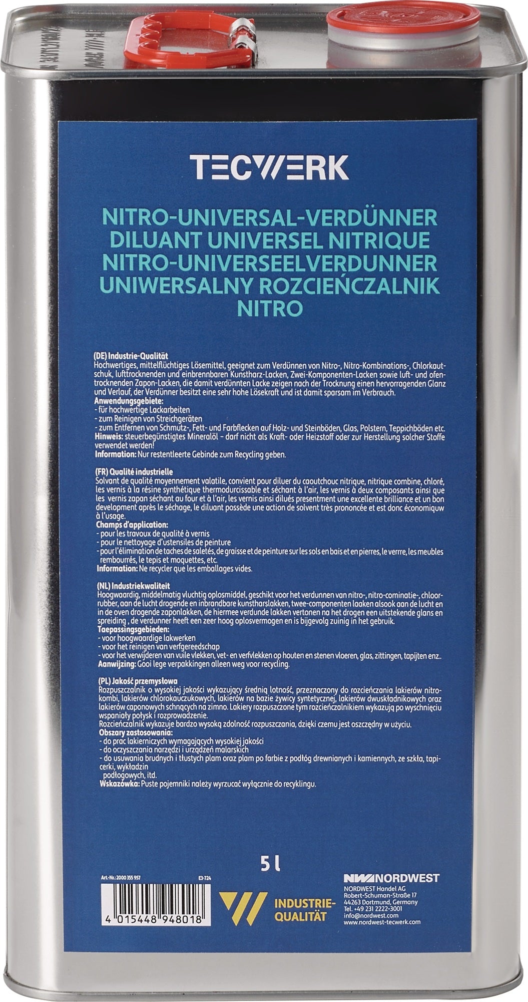 TECWERK Nitrouniversalverdünner 1l Dose – Hohe Lösekraft für Lacke und Reinigung