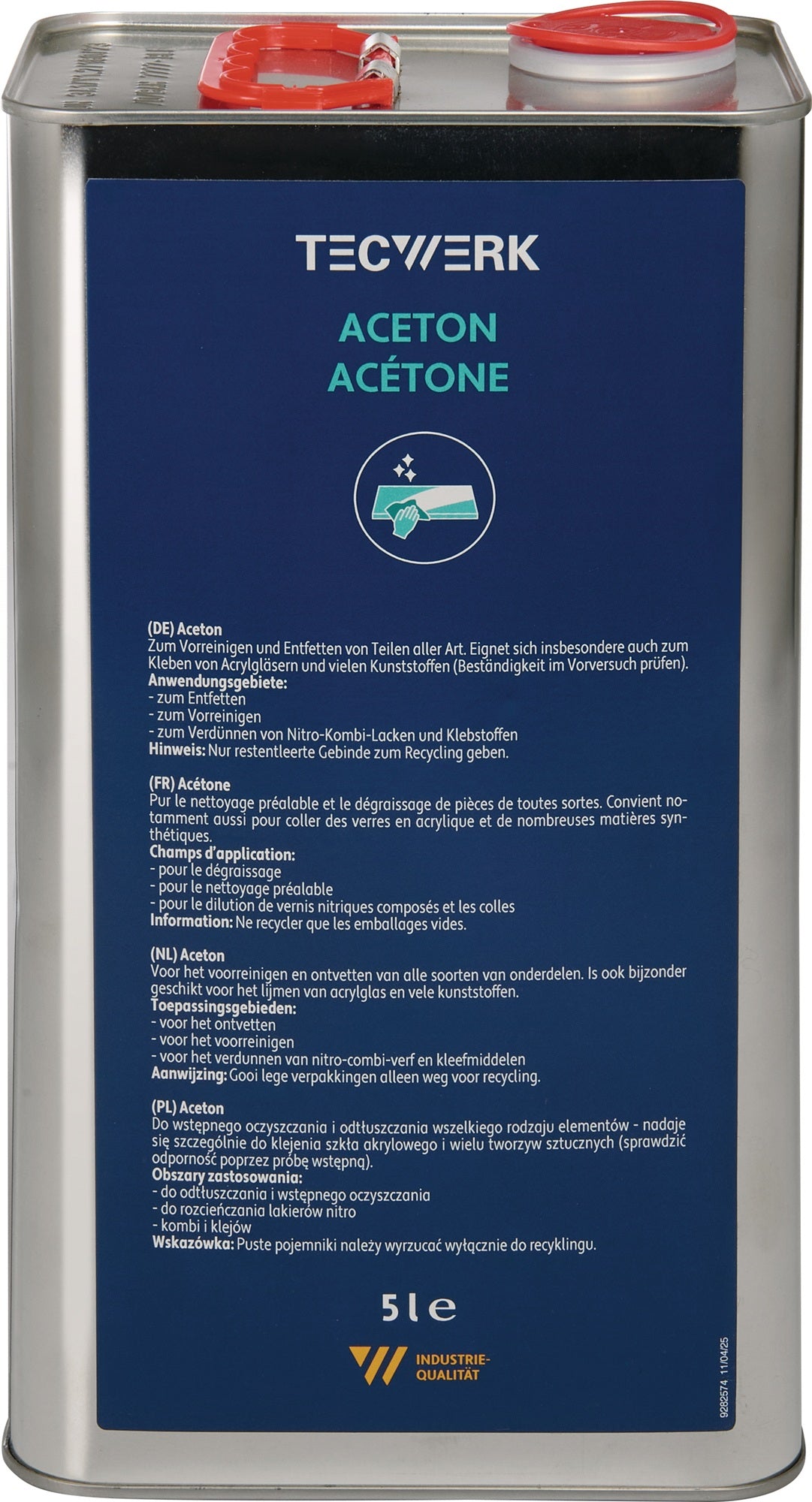 TECWERK Aceton 1l Dose – Reiniger & Entfetter für Acrylglas, Kunststoffe und Lacke