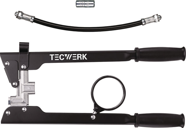 TECWERK Zweihandfettpresse für 500 g Schraubkartuschen Set mit Hochdruckpanzerschlauch