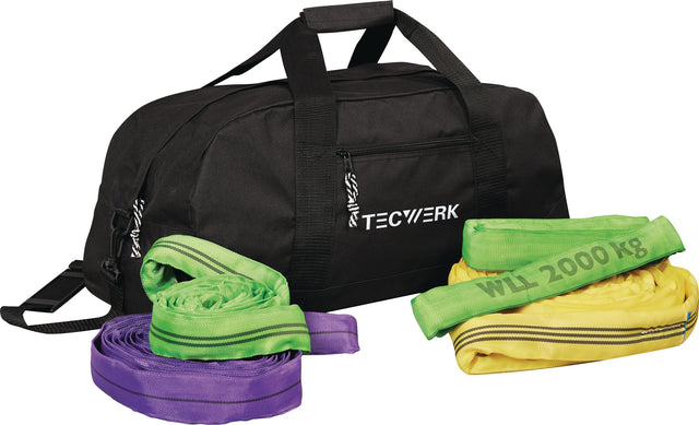 Rundschlingen-Set 10-teilig TECWERK – 5 Größen, Doppelmantel, inkl. Sporttasche