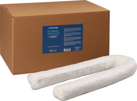 TECWERK Ölbindeschlauch 120 cm x 8 cm, 10 Stück Karton – wasserabweisend, ölaufnehmend, hohe Saugleistung