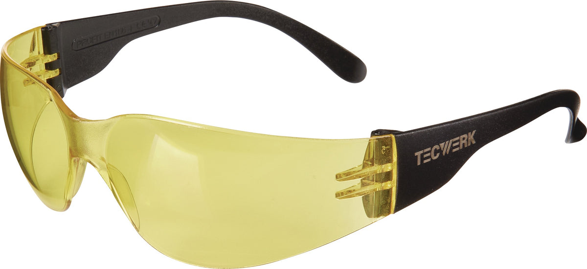 TECWERK Schutzbrille Daylight Basic EN 166 mit klaren Polycarbonat-Scheiben und schwarzen Bügeln