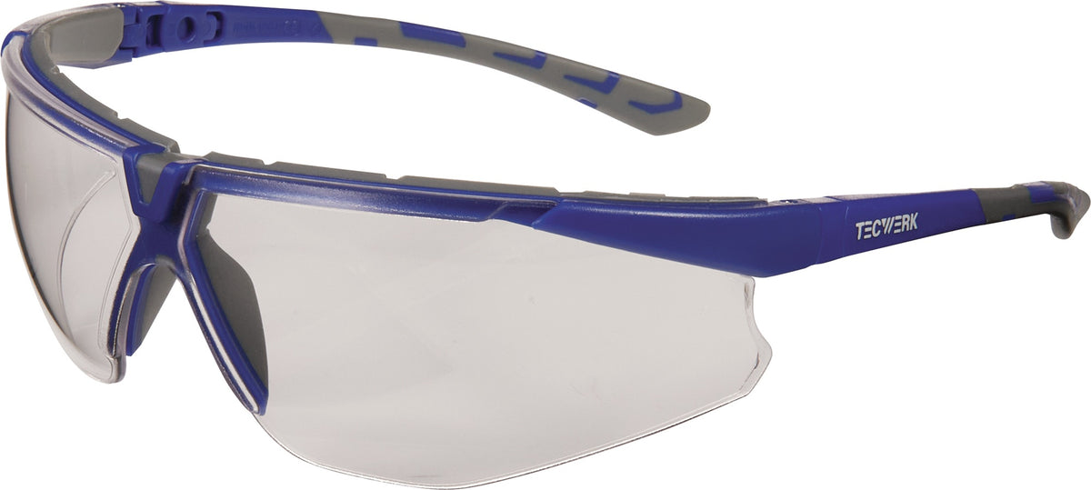 TECWERK Schutzbrille Daylight Flex EN 166, EN 170 – klare Polycarbonatscheibe, Anti-Fog, grau/dunkelblau