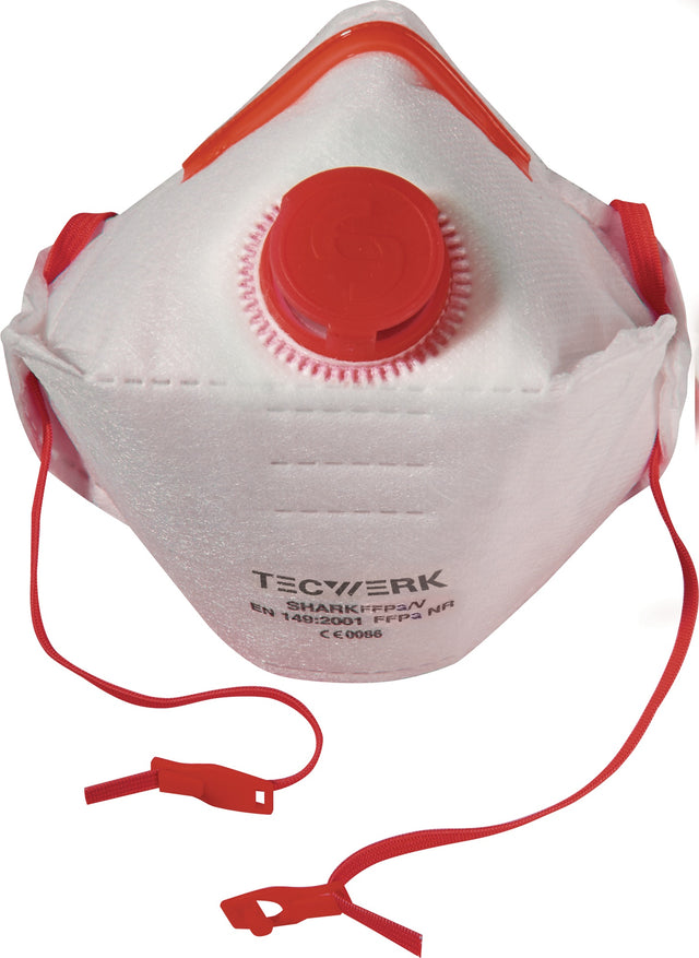 TECWERK Atemschutzmaske Shark FFP3/V NR D mit Ausatemventil, faltbar – 12 Stück
