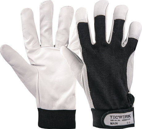 TECWERK Handschuhe Main Gr.8 schwarz/naturfarben EN 388 PSA II aus Top-Ziegennappaleder