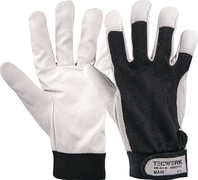 TECWERK Handschuhe Main Gr.8 schwarz/naturfarben EN 388 PSA II aus Top-Ziegennappaleder