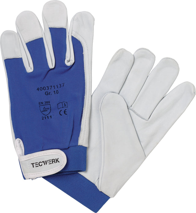 TECWERK Handschuhe Donau Gr. 8 natur/blau EN 388 PSA II Nappaleder Klettverschluss