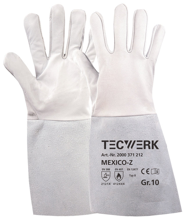 TECWERK Schweißerhandschuhe Mexico Z Gr.9 grau EN 388/407/12477 – 10 Paar