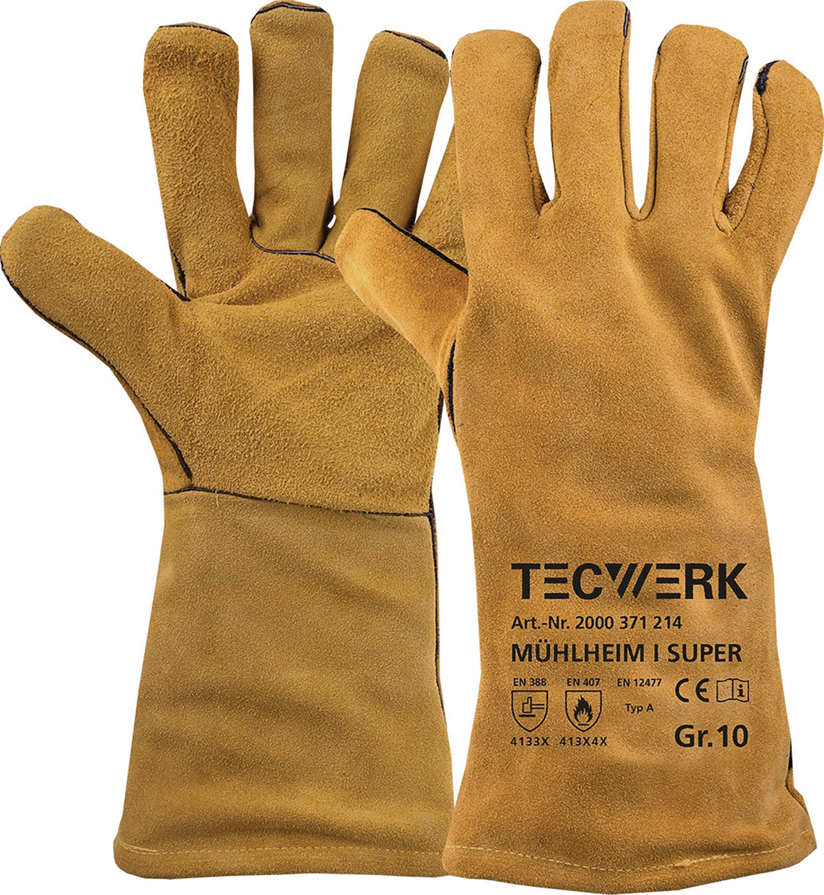 TECWERK Schweißerhandschuhe Mühlheim I Super Gr.10 gelb EN 388/407/12477 – 6 Paar