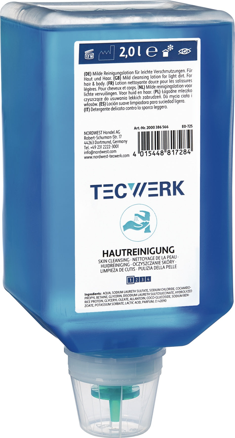 TECWERK Hautreiniger 2 l Varioflasche – milde Waschlotion für leichte bis mittlere Verschmutzungen