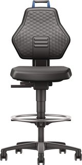 TECWERK Arbeitsdrehstuhl Rollen + Fußring Kunstleder schwarz, Gasfeder-Höhenverstellung 580-860 mm