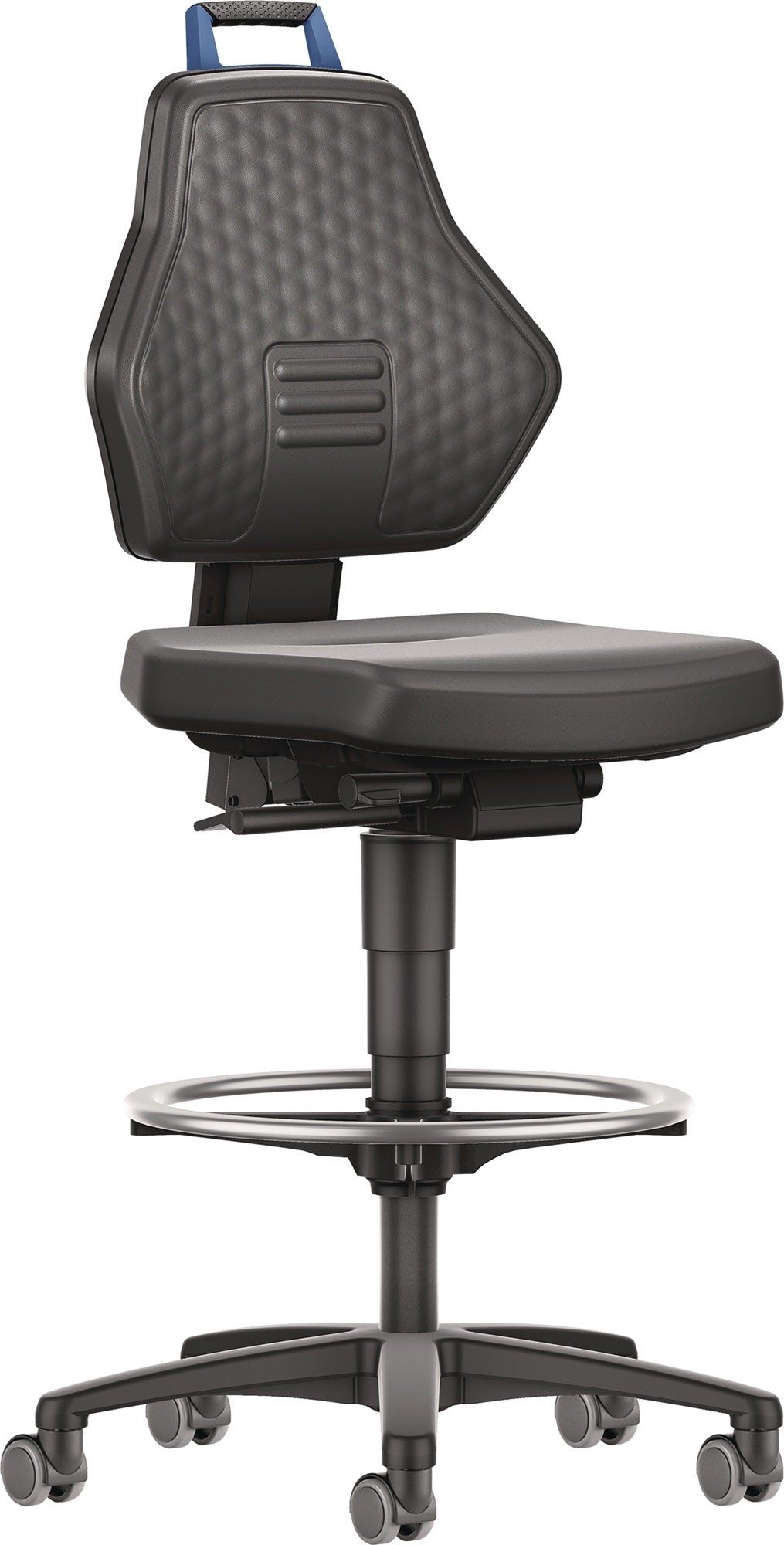 TECWERK Arbeitsdrehstuhl Rollen + Fußring Kunstleder schwarz, Gasfeder-Höhenverstellung 580-860 mm