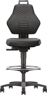 TECWERK Arbeitsdrehstuhl Rollen + Fußring Kunstleder schwarz, Gasfeder-Höhenverstellung 580-860 mm