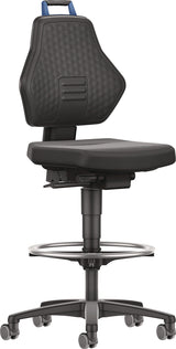 TECWERK Arbeitsdrehstuhl Rollen + Fußring Kunstleder schwarz, Gasfeder-Höhenverstellung 580-860 mm