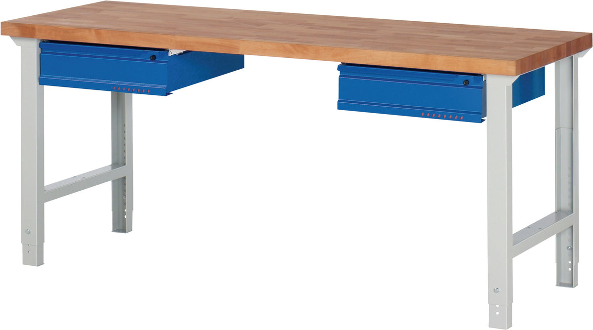 TECWERK Werkbank Serie BK 650, 1500x700 mm, Buche massiv, 2 Schubladen, höhenverstellbar