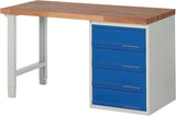 TECWERK Werkbank Serie BK 650 mit 4 Schubladen, Buche massiv, 1500 x 700 mm, grau/blau