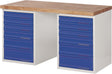 TECWERK Werkbank Serie BK 650 – 1500 mm, 12 Schubladen, Buche, lichtgrau/enzianblau