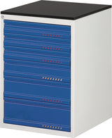TECWERK Schubladenschrank BK 650 – 6 Schubladen, 100 kg Tragkraft, lichtgrau/blau
