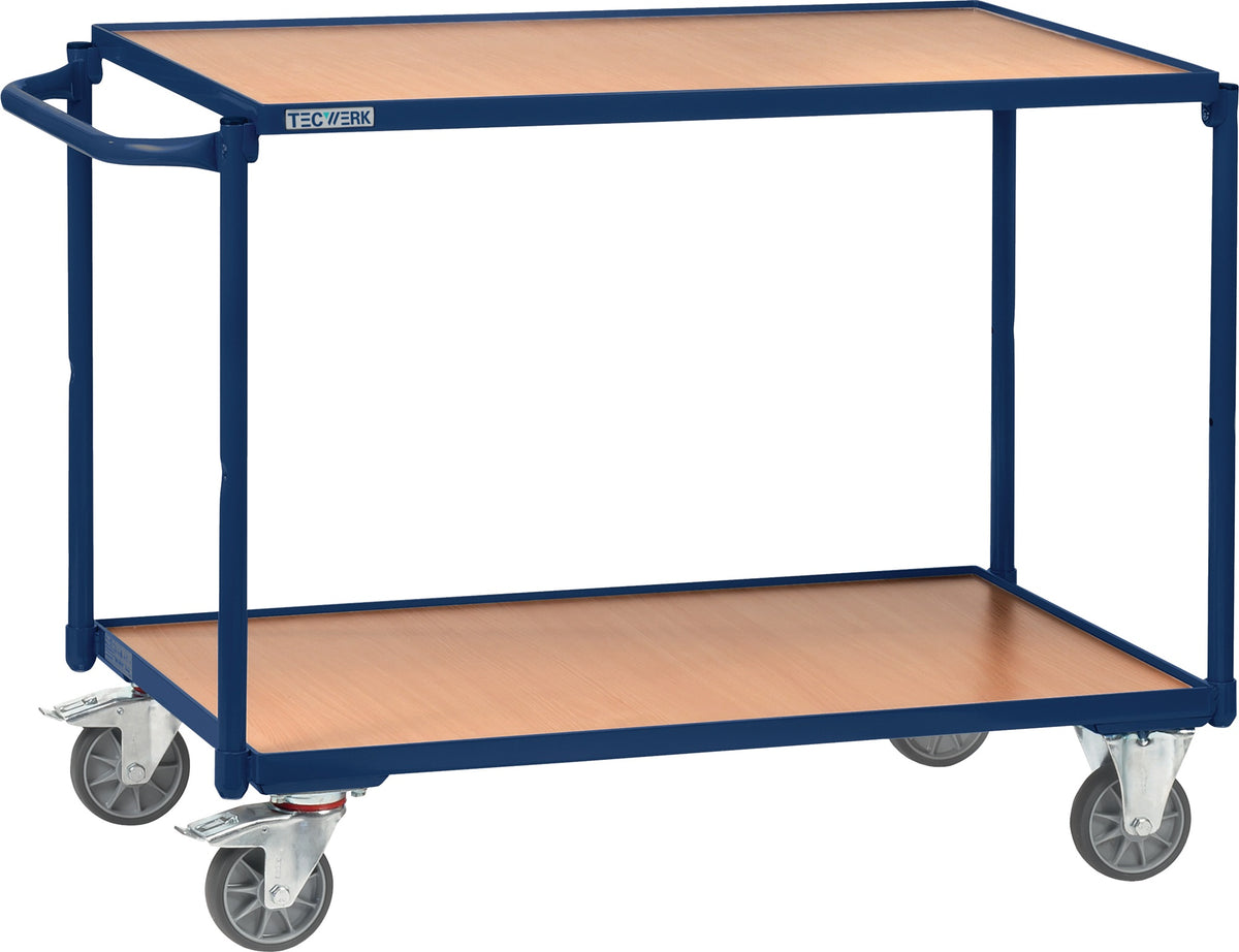 TECWERK Tischwagen 2 Ladeflächen 850x500 mm saphirblau 300 kg Schiebebügel waagerecht