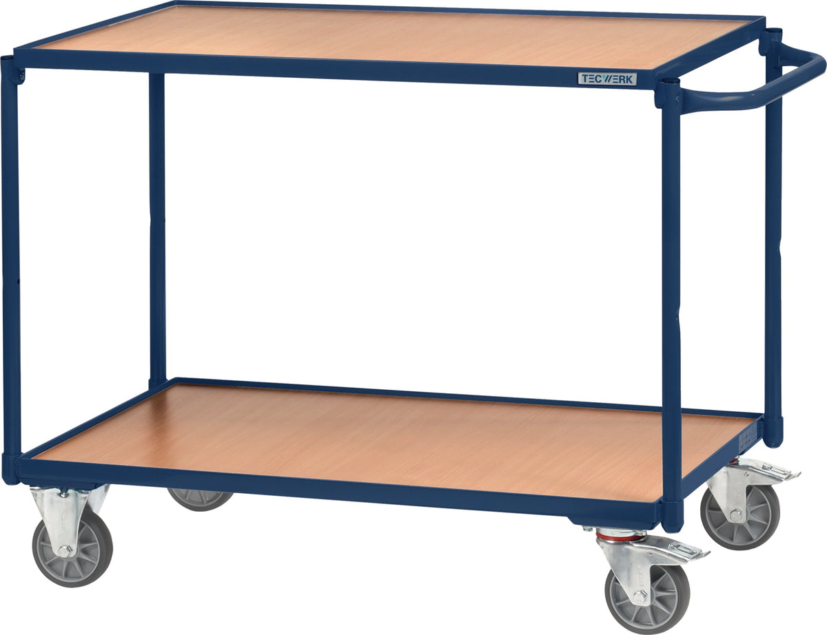 TECWERK Tischwagen 2 Ladeflächen 850x500 mm saphirblau 300 kg Schiebebügel waagerecht