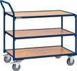 TECWERK Tischwagen 3 Ladeflächen 850x500 mm saphirblau 300 kg mit senkrechtem Schiebebügel