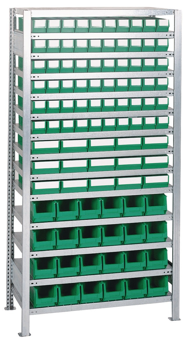 TECWERK Steckregal 2000x1000x400mm Grundregal mit 14 verzinkten Fachböden und Lagerboxen