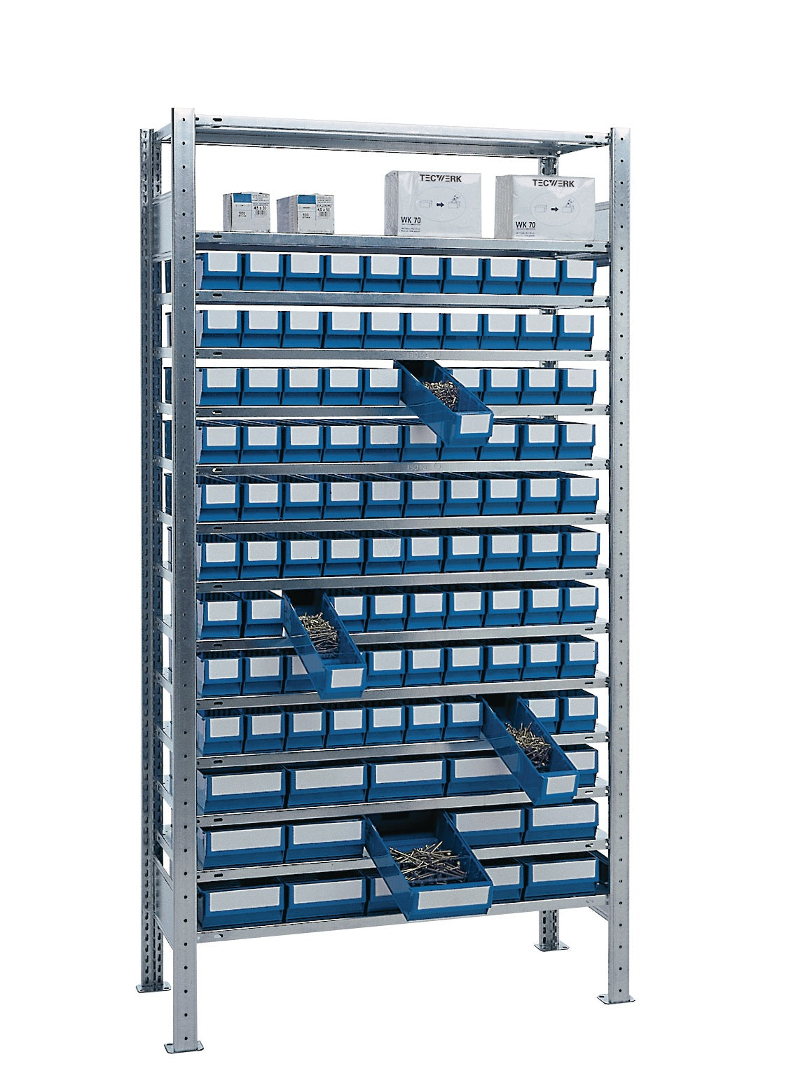 TECWERK Steckregal 2000x1000x400mm Grundregal mit 14 verzinkten Fachböden und Lagerboxen