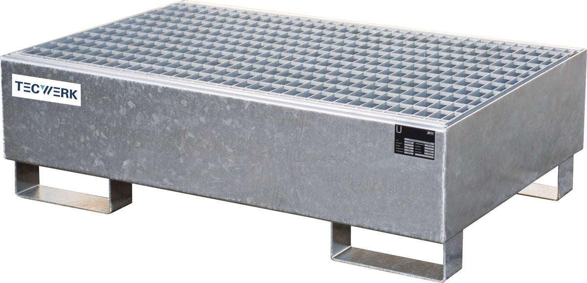 TECWERK Auffangwanne 215 l Stahlblech mit Gitterrost – 1200 x 800 x 360 mm, für 2 x 200-l-Fässer