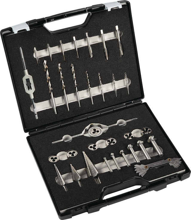 TECWERK Metallbearbeitungssatz M3-M12 33-teilig HSS im Kunststoffkoffer