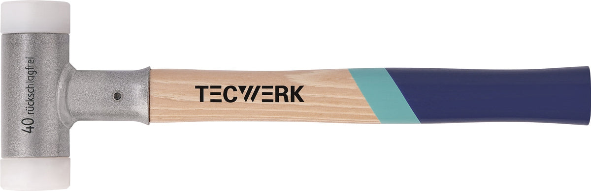 TECWERK Schonhammer Hickory rückschlagfrei 350 mm, Nylon weiß, 30 mm Kopf