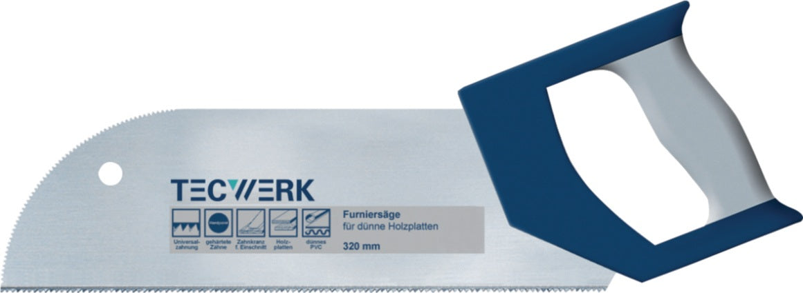 TECWERK Furniersäge 325 mm Blattlänge, 15 Zähne/Zoll, 2K-Komfortgriff für dünne Holzplatten