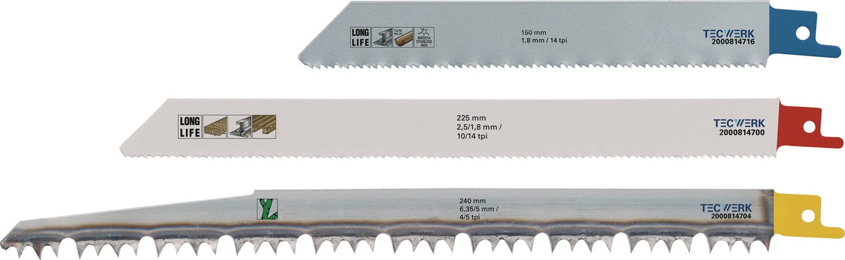 TECWERK Säbelsägeblatt-Set 3-teilig für Holz – Passend für AEG, Bosch, Makita & Metabo