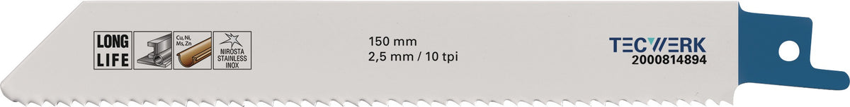 TECWERK Säbelsägeblatt 225 mm Bimetall TPI 10/14 für Metall und Holz mit Nägeln