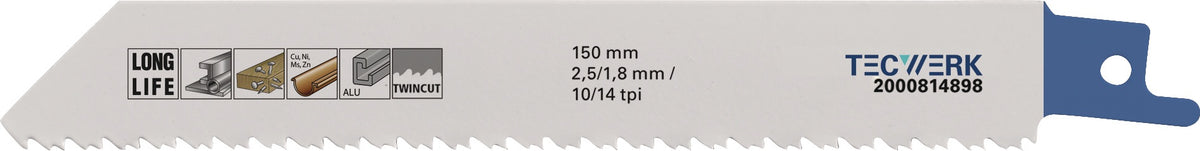 TECWERK Säbelsägeblatt 225 mm Bimetall TPI 10/14 für Metall und Holz mit Nägeln